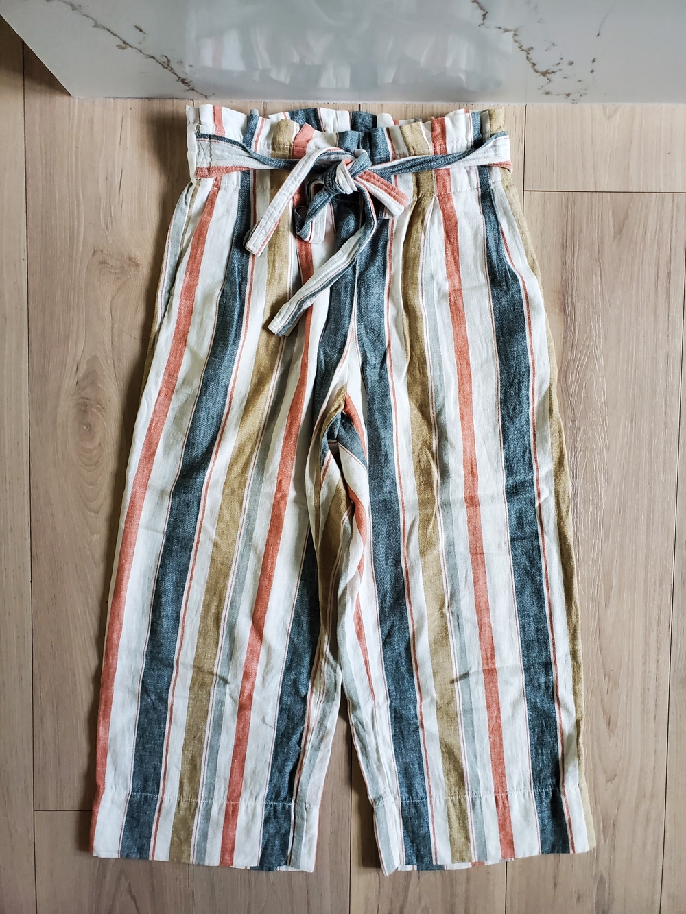 Madewell Striped Paperbag Wide-Leg Pants in Rust, Olive, Navy & Cream